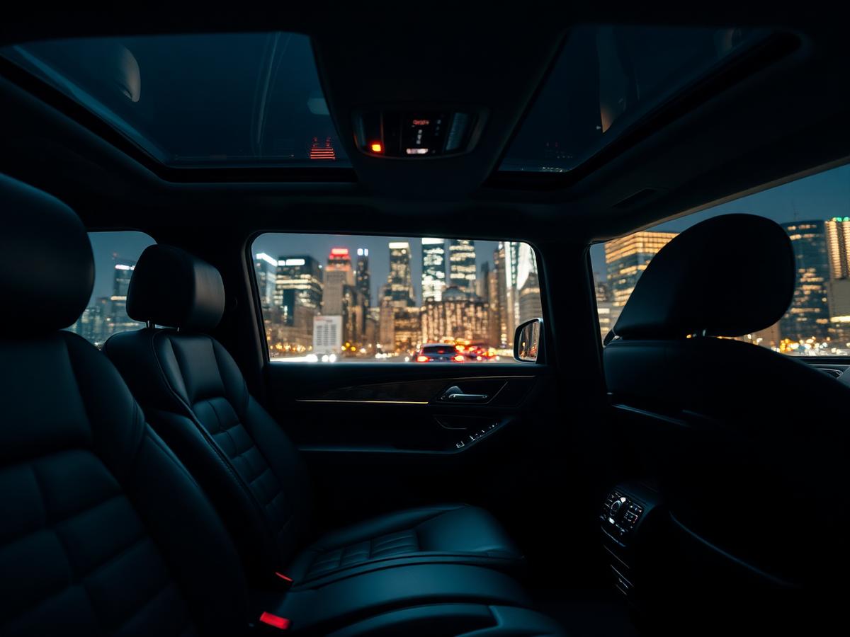 Luxury SUV interior with Manhattan view